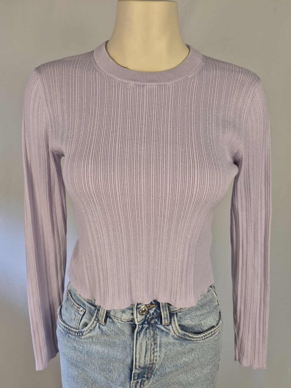 ICONE Long-Sleeve Ribbed Crewneck Top - Lavender